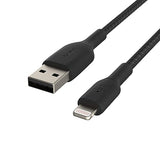 Belkin BoostCharge Braided Lightning Cable - 3.3ft/1M - MFi Certified Apple iPhone Charger USB to Lightning Cable - iPhone Cable - iPhone Charger Cord - Apple Phone Charger - Black Black 3.3 FT 3.3 ft Cable