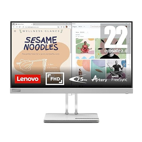 Lenovo L22e-40 Monitor, 21.45” Display, Full HD Resolution, 250 nits Brightness, 75Hz Refresh Rate, AMD FreeSync, HDMI and VGA Ports, Tilt-Adjustable Stand, Natural Low Blue Light, Cloud Grey