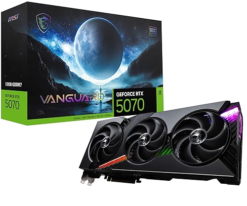 MSI Gaming RTX 5070 12G Vanguard SOC Graphics Card (12GB GDDR7, 192-bit, Extreme Performance: 2655 MHz, DisplayPort x3 2.1a, HDMI 2.1b, NVIDIA Blackwell Architecture)