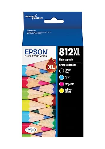 EPSON 812 DURABrite Ultra Ink High Capacity Black & Colour Cartridge Combo Pack (T812XL-XCS) Works with Workforce Pro WF-7310, WF-7820, WF-7840, Workforce EC-C7000