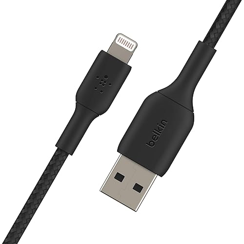 Belkin BoostCharge Braided Lightning Cable - 3.3ft/1M - MFi Certified Apple iPhone Charger USB to Lightning Cable - iPhone Cable - iPhone Charger Cord - Apple Phone Charger - Black Black 3.3 FT 3.3 ft Cable