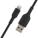 Belkin BoostCharge Braided Lightning Cable - 3.3ft/1M - MFi Certified Apple iPhone Charger USB to Lightning Cable - iPhone Cable - iPhone Charger Cord - Apple Phone Charger - Black Black 3.3 FT 3.3 ft Cable