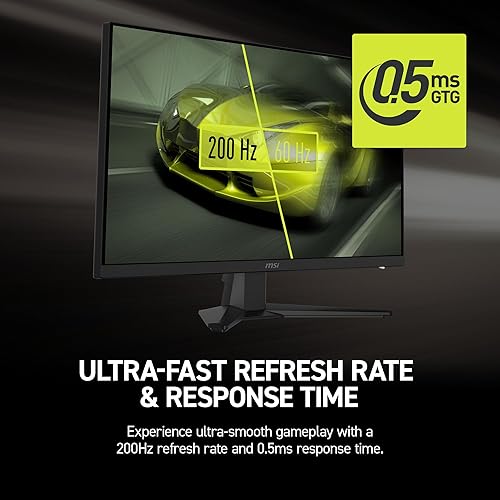 MSI MAG 272F 27-inch 1920 x 1080 (FHD) Gaming Office Monitor, 200Hz, Adaptive-Synch, HDR Ready, HDMI, VGA Port,VESA Mountable, Tilt, 4-Side Slim Bezel,0.5ms, Black