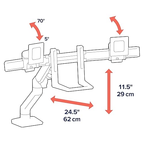 Ergotron – HX Dual Monitor Arm, VESA Desk Mount – for 2 Monitors Up to 32 Inches, 5 to 17.5 lbs Each – Polished Aluminum