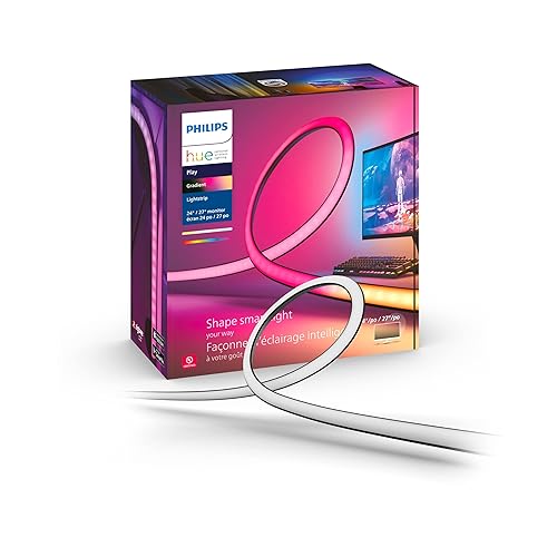 Philips Hue White and Color Ambiance Gradient PC LED Lightstrip for 24'' to 27'' Monitors Requires Hue Hub, Compatible with Alexa, HomeKit, and Google Assistant, Black (578294)