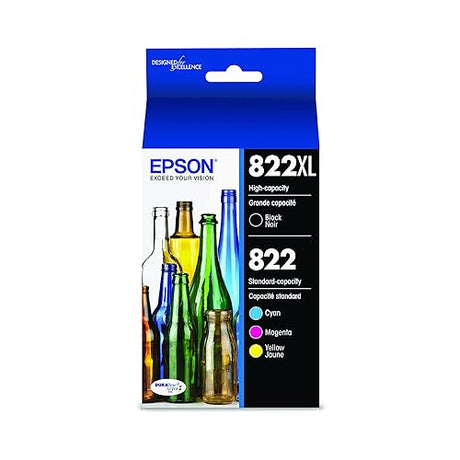 Epson T822, Color Standard-Capacity And Black High Capacity Ink Cartridges, C/M/Y/XL-K 4-Pack T822XL-BCS