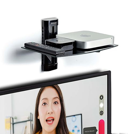 StarTech.com Floating Wall-Mounted AV Shelf, Adjustable Height Shelf for Under TV AV Equipment, Tempered Glass Shelf