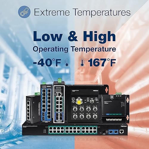 TRENDnet 16-Port Industrial Gigabit L2 Managed DIN-Rail Switch, Layer 2 Switch, 16 x Gigabit Ports, 32Gbps Switching Capacity, Extreme Temperature Gigabit Switch, Lifetime Protection, Black, TI-G160i 16 Port Extreme Temperature