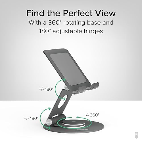 Plugable Swivel Tablet Stand Holder, 360° Rotating Base Tablet Holder for Phones and Tablets up to 12.9, Adjustable and Foldable iPad Stand for Desk, POS, Kitchen, Drawing (PT-STAND1)