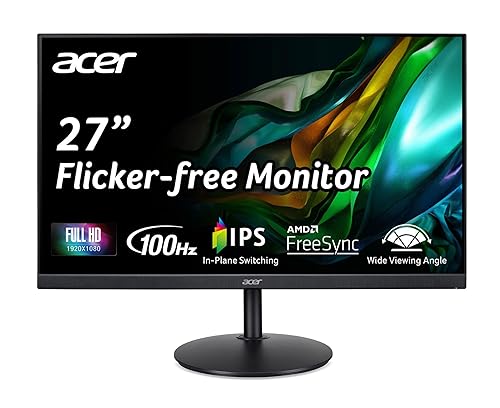 acer CB272 Ebmiprx 27" FHD 1920 x 1080 Zero Frame Home Office Monitor | AMD FreeSync | 1ms VRB | 100Hz | 99% sRGB | Height Adjustable Stand with Swivel, Tilt & Pivot (Display Port, HDMI & VGA Ports) 27-inch FHD 100Hz