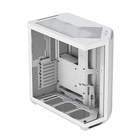 V1 Dual-Chamber ATX Mid-Tower Airflow PC Case, Panoramic Glass Panels, 10 Fan Slots, 360mm Radiator Support, Front Angular Intake 16cmx2 Fan Bracket, GPU Mount, Cable Management, Type-C, White White Standard Front Panel