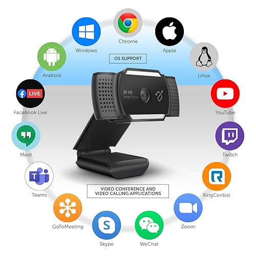 Aluratek 2K Ultra HD Webcam with Auto Focus (AWC2KF), Black