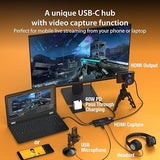 j5create Video Capture Card with PD 60W Pass-Through Charging, Built-in Multi-Function hub, Suitable for Streaming, Live Broadcasting, Video Conference, Teaching, Gaming (JVA01)