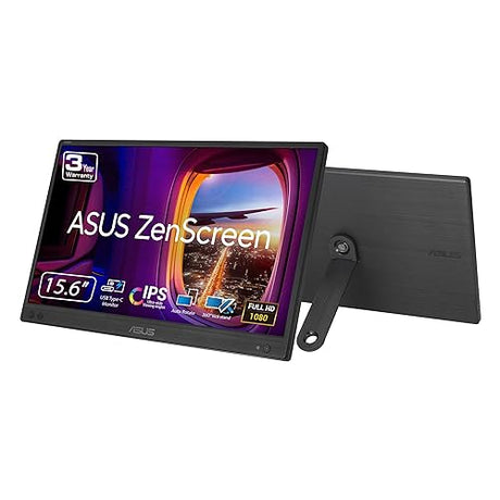 ASUS ZenScreen 16” (15.6 inch viewable) Portable USB Monitor (MB166CR) - Full HD, IPS, USB Type-C, Eye Care, Anti-Glare Surface, 360° Kickstand, Tripod Mountable, Protective Sleeve, 3 yr Warranty