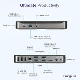 Targus USB C Hybrid/Universal Docking Station with Quad 4K, Docking Station Single 8K/Quad 4K UHD Display, USB C Laptop Docking Station 2 DisplayPort or 2 HDMI Ports/100W Power Delivery (DOCK710USZ)