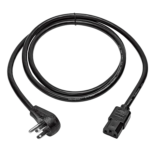 Tripp Lite Desktop Computer Power Cord, Right-Angle 5-15P to C13 - Heavy Duty, 15A, 125V, 14 AWG, 6 ft, Black (P007-006-15D)