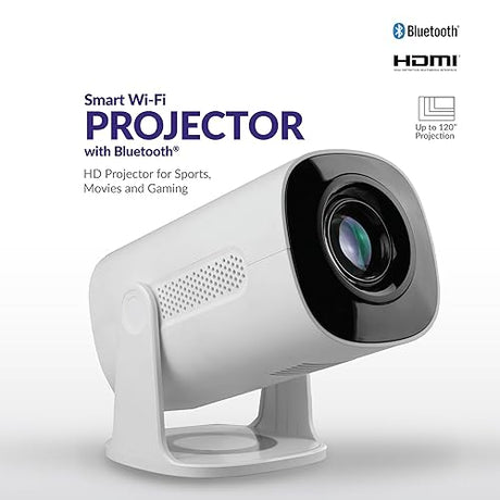 Supersonic SC-92P Smart HD Wi-Fi Projector with Bluetooth, 720p Native, 1080p Support, 1760 Lumens, 180° Rotatable, 6 Galaxy Lighting Effects, HDMI, USB, Mirror Casting and Built-in Apps