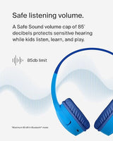 Belkin SoundForm Children's Mini Wireless Headphones with Built-in Microphone and Fun Sticker 30 Hours Playback - Study Holidays on Ear Headphones for iPhone, iPad, Galaxy, Blue