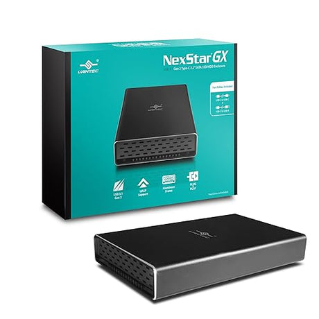 Vantec NexStar Gx USB 3.1 Gen 2 Type-C 2.5” SATA SSD/HDD Enclosure for 9.5mm & 7mm Height Drive; Comes with C to C and C to A Cable; Aluminum Casing; (NST-271C31-BK),Black NexStar GX - USB 3.1 Gen 2(Type C)