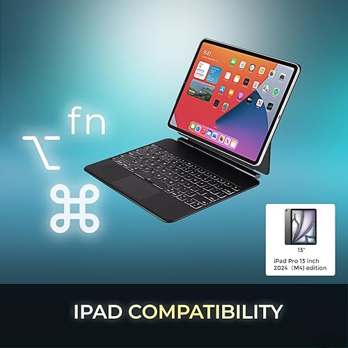 ADESSO WKB-7060 Bluetooth Keyboard Case for iPad Pro 13 inch 2024 M4 with Touchpad, Rechargeable Wireless Scissor Switch Keys, Protective Stand Cover, Black