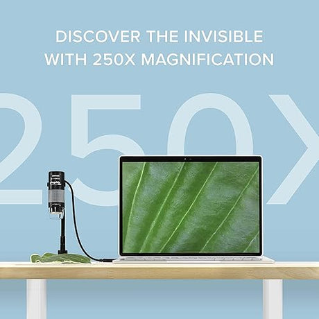 Plugable USB Digital Microscope 250x, 2MP Micro Camera with Flexible Arm Stand - Handheld USB & USB-C Microscope for Adults & Kids, Windows, Mac, ChromeOS, Linux, Android, iPad Compatible