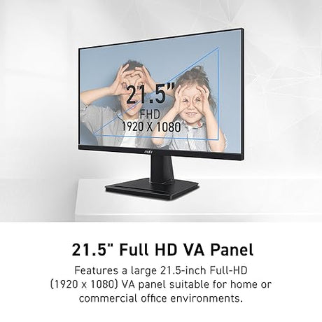 MSI PRO MP225V, 22-inch, 1920 x 1080 (FHD) Computer Monitor, 100Hz, Adaptive-Synch, HDMI, Video Port, Low Blue Light, Eye-Q Check, VESA Mountable, Tilt, 1ms, Black