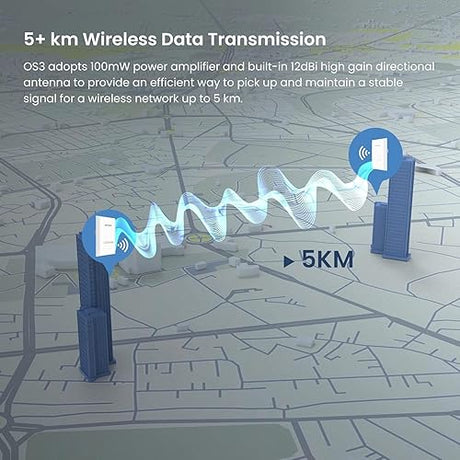 Tenda OS3 Wireless Bridge,5km+ PtP Point to Point Wireless Bridge Outdoor,5.8GHz AC867 CPE (2 Pack),12dBi Antennas,4 Fast Ethernet LAN Ports,Passive PoE Powered,IP65 Weatherproof,Plug&Play