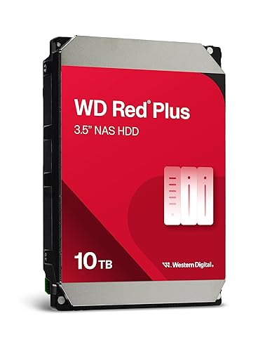 Western Digital 10TB WD Red Plus NAS Internal Hard Drive HDD - 7200 RPM, SATA 6 GB/s, CMR, 512 MB Cache, 3.5 - WD100EFGX