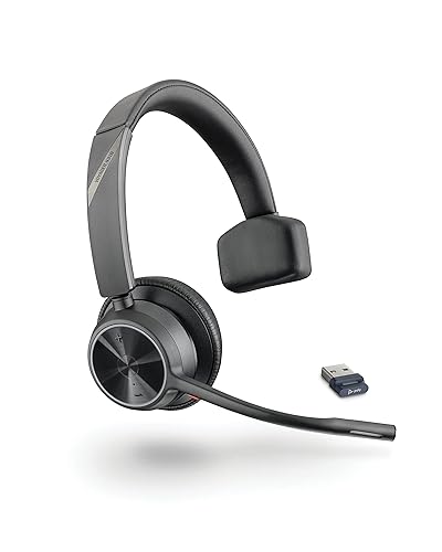 Poly - Voyager 4310 UC Wireless Headset (Plantronics) - Single-Ear Headset with Boom Mic - Connect to PC/Mac via USB-A Bluetooth Adapter, Cell Phone via Bluetooth - Works with Teams, Zoom & More USB-A Bluetooth Adapter Headset