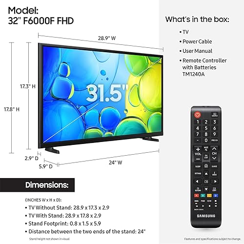 SAMSUNG 32-Inch Class Full HD F6000 Smart TV (2025 Model) HDR, Object Tracking Sound Lite, Knox Security, One UI Tizen, Smart TV 32-Inch F6000 Series