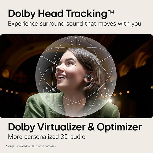 LG Tone Free T90 Dolby Atmos True Wireless Earbuds, UVnano, IPX4 Water Resistant, Up to 36 Hours of Battery Life, Black