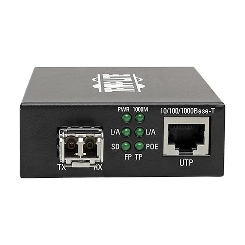 Tripp Lite Multimode Fiber Optic to RJ45 Ethernet, PoE+ 48 VDC, 10/100/1000 Mbps, LC Connectors, 850nm, International Power Cables, Extends up to 550 M / 1800 ft, 2-Year Warranty (N785-INT-PLCMM1)