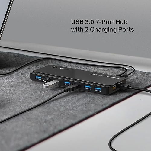 TP-Link Powered USB Hub 3.0 with 7 USB 3.0 Data Ports and 2 Smart Charging USB Ports. Compatible with Windows, Mac, Chrome & Linux OS, with Power On/Off Button, 12V/4A Power Adapter (UH720) 7-Port USB 3.0 + 2 Power Charging Port