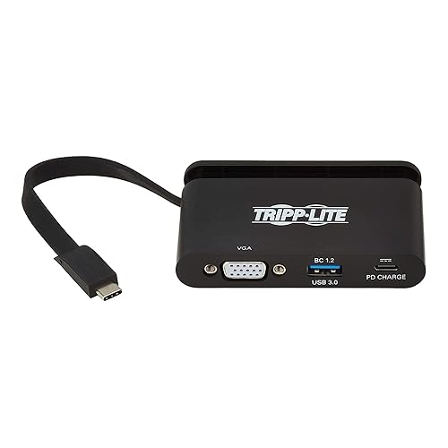 Tripp Lite USB-C Hub with 1080p VGA, USB-A, USB-C PD Charging (5A, 100W), Thunderbolt 3, DisplayPort Alt Mode, 5 Gbps, Black (U444-T6N-VUBC)