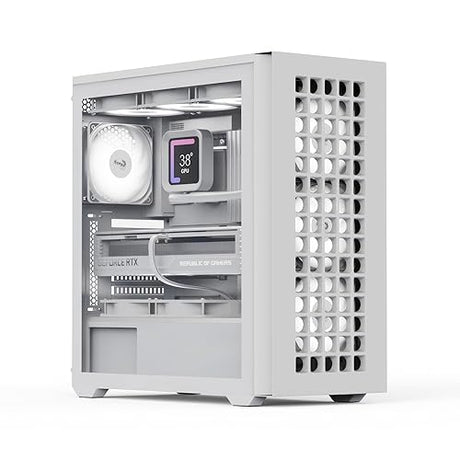 AeroCool D502A Mid Tower Case, Mesh Front Panel, 360mm Radiator Support, 11 Fan Slots, 400mm GPU, ATX/m-ATX/Mini-ITX, Magnetic Dust Filters, SPCC Steel Construction, Trendy PC Build, White White Mesh Front