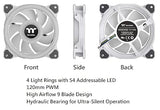 Thermaltake Riing Quad 140mm 16.8 Million RGB Color (Alexa, Razer Chroma) Software Enabled 4 Light Rings 54 Addressable LED 9 Blades Hydraulic Bearing White Case/Radiator Fan, 3 Pack, CL-F101-PL14SW-B