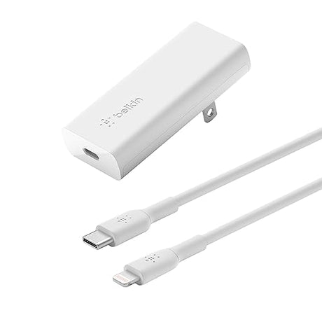 Belkin USB C GaN Wall Charger 20W PD with USB C to Lightning Cable Included and USB-C Power Delivery for iPhone 13, 13 Pro, 13 Pro Max, 12, 12 Pro, 12 Pro Max, 11, XS, iPad, AirPods, and More Includes Lightning Cable Charger
