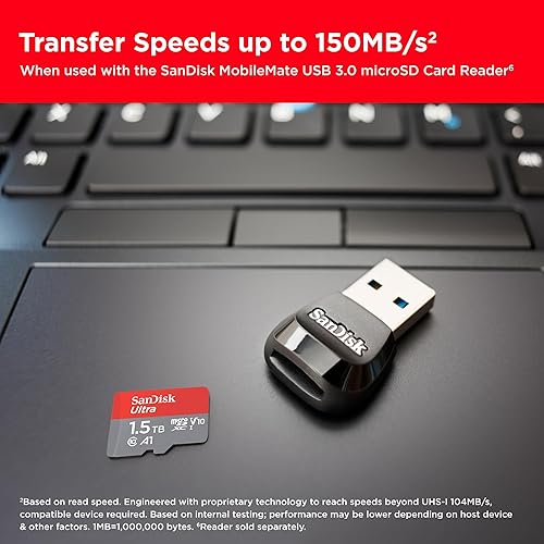 SanDisk 1.5TB Ultra microSDXC UHS-I Memory Card with Adapter - Up to 150MB/s, C10, U1, Full HD, A1, MicroSD Card - SDSQUAC-1T50-GN6MA 1.5TB Memory Card Only