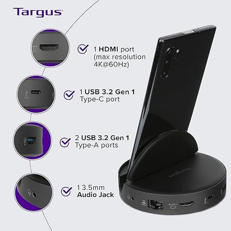 Targus Universal USB-C Phone Docking Station - Compatible with Most USB-C DP Alt Mode Phones and Hosts Including Samsung Galaxy S10, S20, Note 10, Note 20 (AWU420GL)