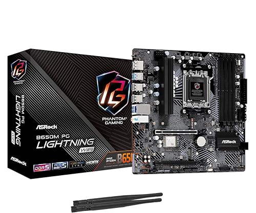 ASRock B650M PG Lightning WiFi 6E AMD Ryzen Socket AM5 B650 DDR5 7200 MHz 256 GB SATA3 6.0 Gb/s Micro ATX Motherboard M.2 RGB LED Micro ATX PG Lighting WiFi