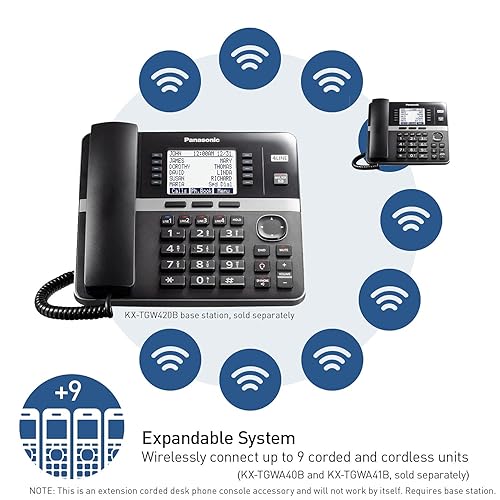 Panasonic Office Phone, Corded Extension Desk Phone Accessory to Connect Wirelessly to Expandable Base Station - KX-TGWA40B (Black)