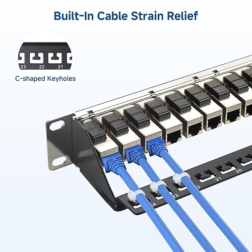 Cable Matters 1U 19-Inch 24-Port 10Gbps Cat6A Ethernet Patch Panel with Inline Keystone and Cable Management Bar, Rackmount or Wall Mount Network Patch Panel / RJ45 Patch Panel