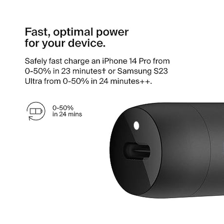 Belkin Boost?Charge™ 30W Fast Car Charger, Compact Design w/USB-C Power Delivery Port, Universal Compatibility for iPhone 14, Galaxy S23, Note Series, and More - Black