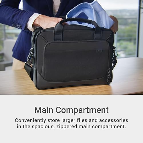 Dell EcoLoop Pro Classic Briefcase 14 - Fits up to 14 inch Laptops, Weather Resistant, Adjustable Shoulder Strap, 360º Foam Cushioning, Luggage Pass Through, Reflective Accent - Black