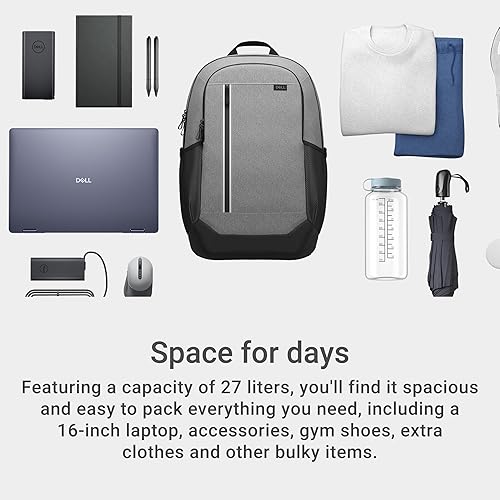 Dell Pro 14-16 Plus EcoLoop Urban Backpack - CP5625G - 27 liters, 16 Laptop Maximum, 2 x Side Pockets, 300D rPET Polyester Woven Fabric, Water Resistant, 52% Recycled Content