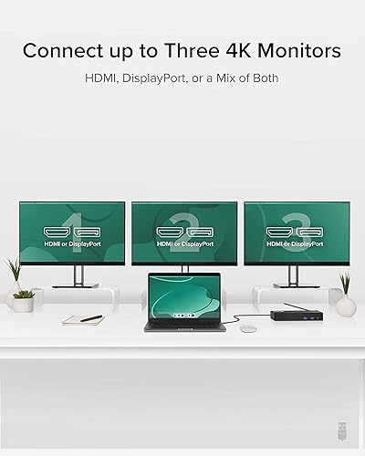 Plugable 12-in-1 USB C Triple Monitor Docking Station, Triple 4K Displays with 3X HDMI or 3X DisplayPort, Compatible with Mac, Windows, Thunderbolt, USB4, USB-C (100W PD, 6X USB Ports, Ethernet)
