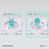 Phanteks D30-140 DRGB PWM Fan 3Pack, Reverse Airflow Model, Premium D-RGB Performance Fans, Halos Lighting Effect, ARGB/DRGB Lighting, Daisy-Chain Fan Linking System, 3Pack (White)