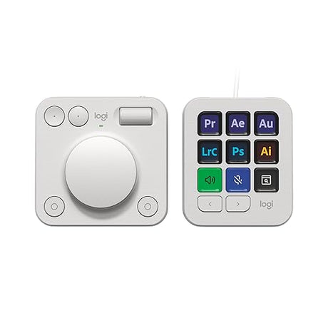 Logitech MX Creative Console - 9 Customizable LCD Keys, Control Dial for Graphic Design, Video Editing, Control Adobe, Zoom, Spotify and more - Pale Grey, With 3-months Adobe Creative Cloud membership