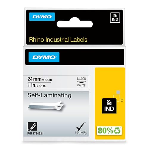 DYMO Rhino Industrial Self-Laminating Labels, 1", Black Print on White Tape 1" Black on White Standard Packaging