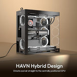 HAVN HS 420 Dual-Chamber Mid Tower PC Case ATX Black | Hybrid Design, 11x 140mm Fan Slots & 3X 420mm Radiator Support, SimpliCable Cable Management, Tempered Glass, PWM Fan Hub Black HS 420